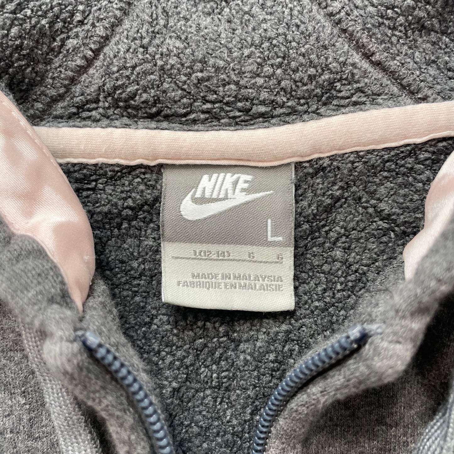 Nike Women's Gray Fleece Full Zip Hoodie Embroidered Front Logo Casual Size L