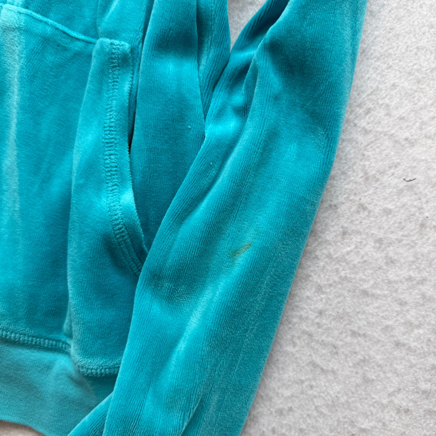 Vintage Juicy Glitter Couture Women's Aqua Blue Velour Track Jacket Logo Size L