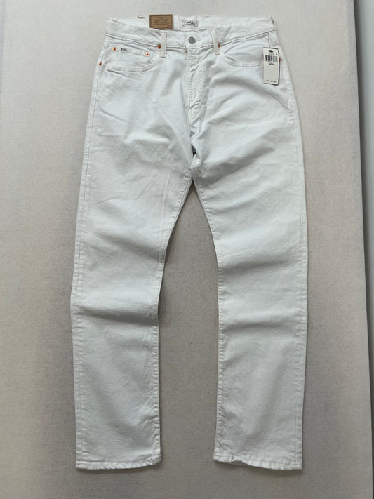 Polo Ralph Lauren Hampton Relaxed Straight White Denim Jeans Back Logo Size 34x34