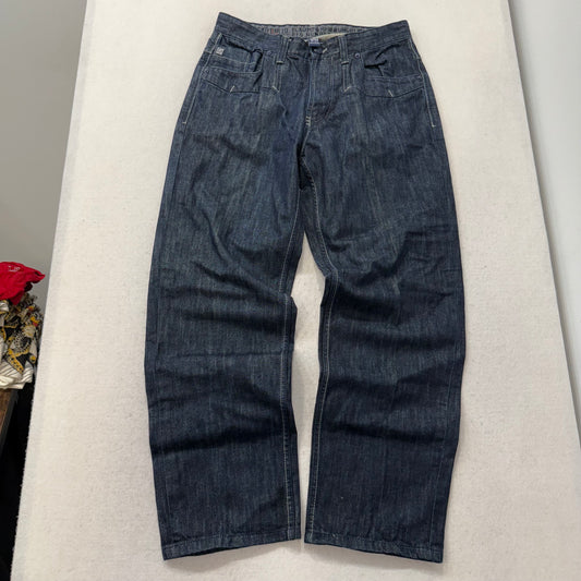 Ecko Unltd Men's Dark Indigo Raw Denim Wide Leg Baggy Jeans Streetwear Size 34