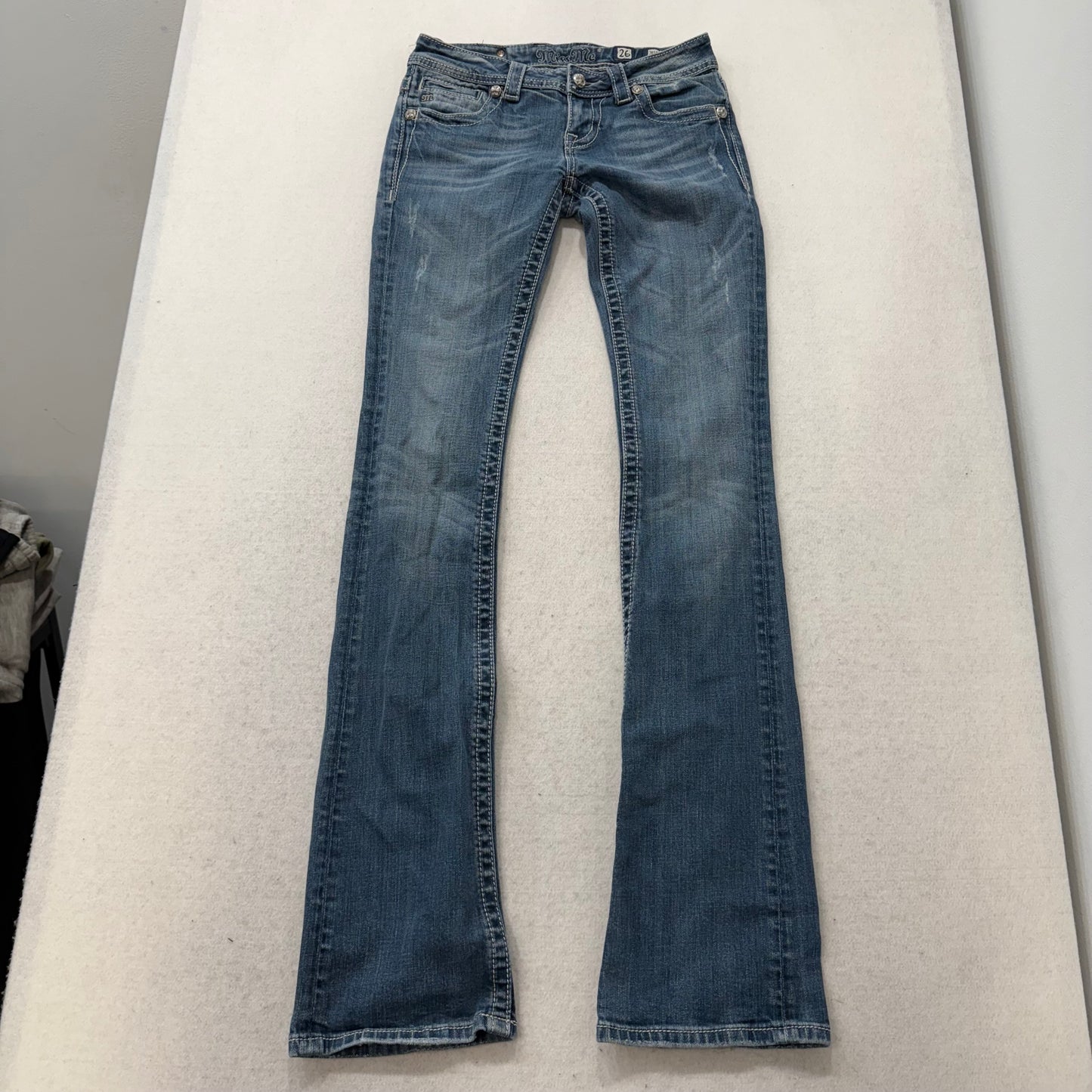 Miss Me Women's Blue Denim Bootcut Jeans Sequin Embellished Back Pocket Size 26