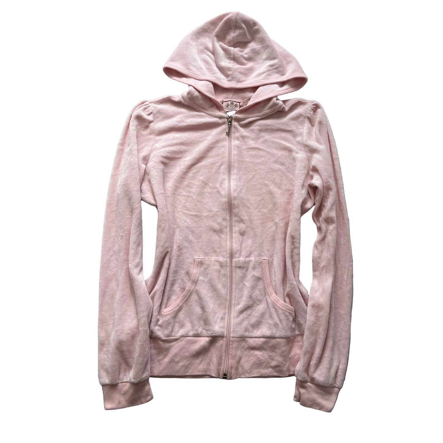 Vintage Juicy Couture Women Baby Pink Velour Zip-Up Hoodie Loungewear Y2k Size L