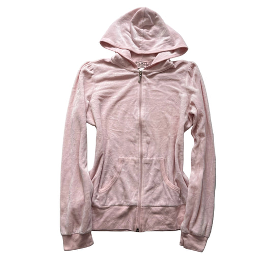 Vintage Juicy Couture Women Baby Pink Velour Zip-Up Hoodie Loungewear Y2k Size L