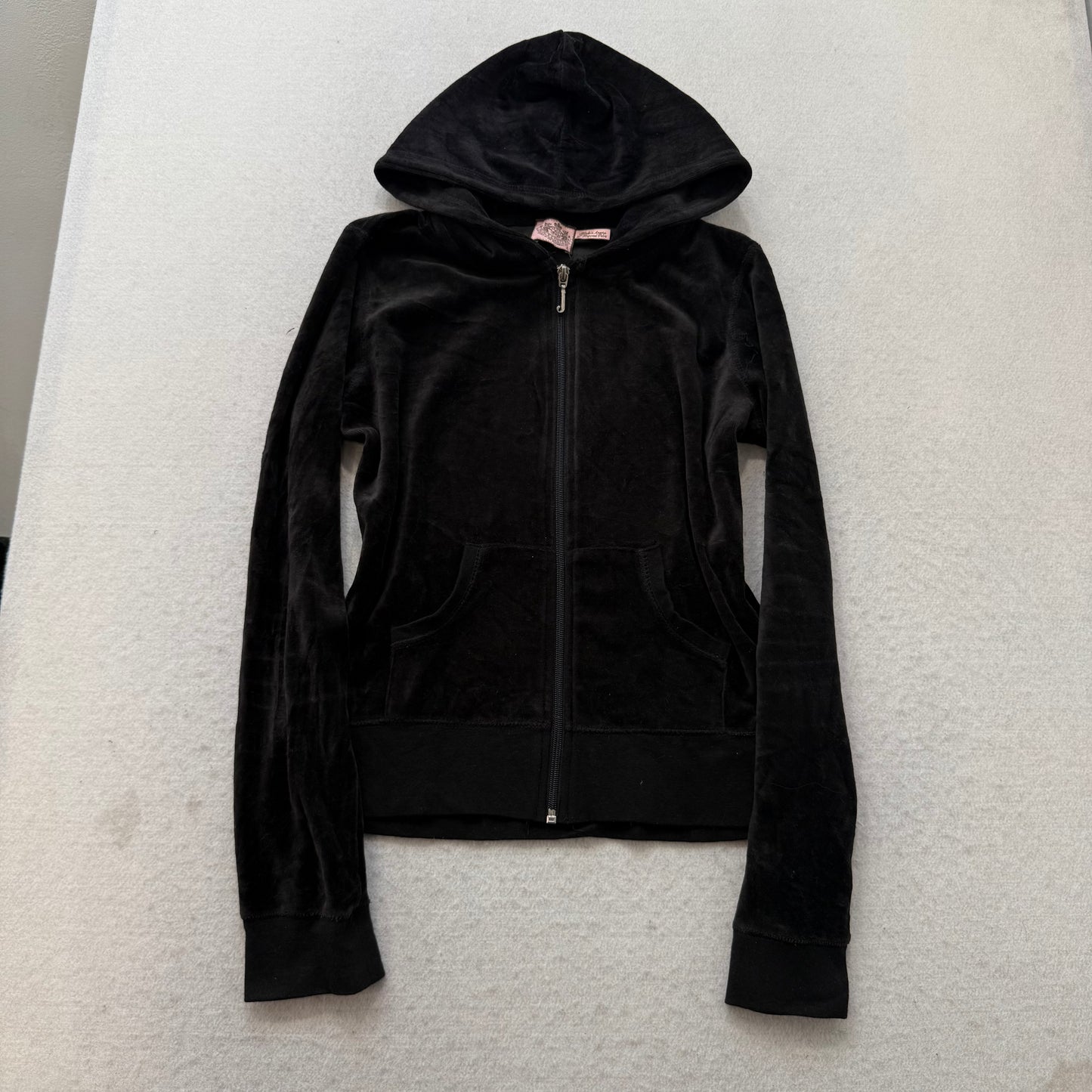 Vtg Juicy Couture Women Black Velour Tracksuit Set Hoodie & Pant Dog Logo Size L