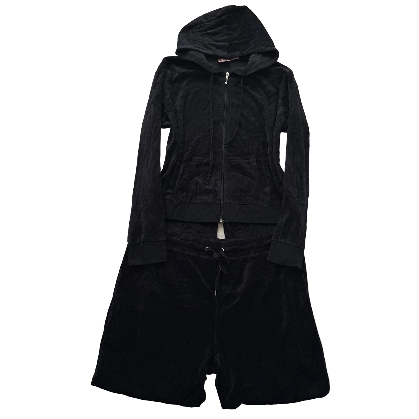 Juicy Couture Womens Black Velour Tracksuit Set Zip-Up Hoodie & Pant Y2k Size XL