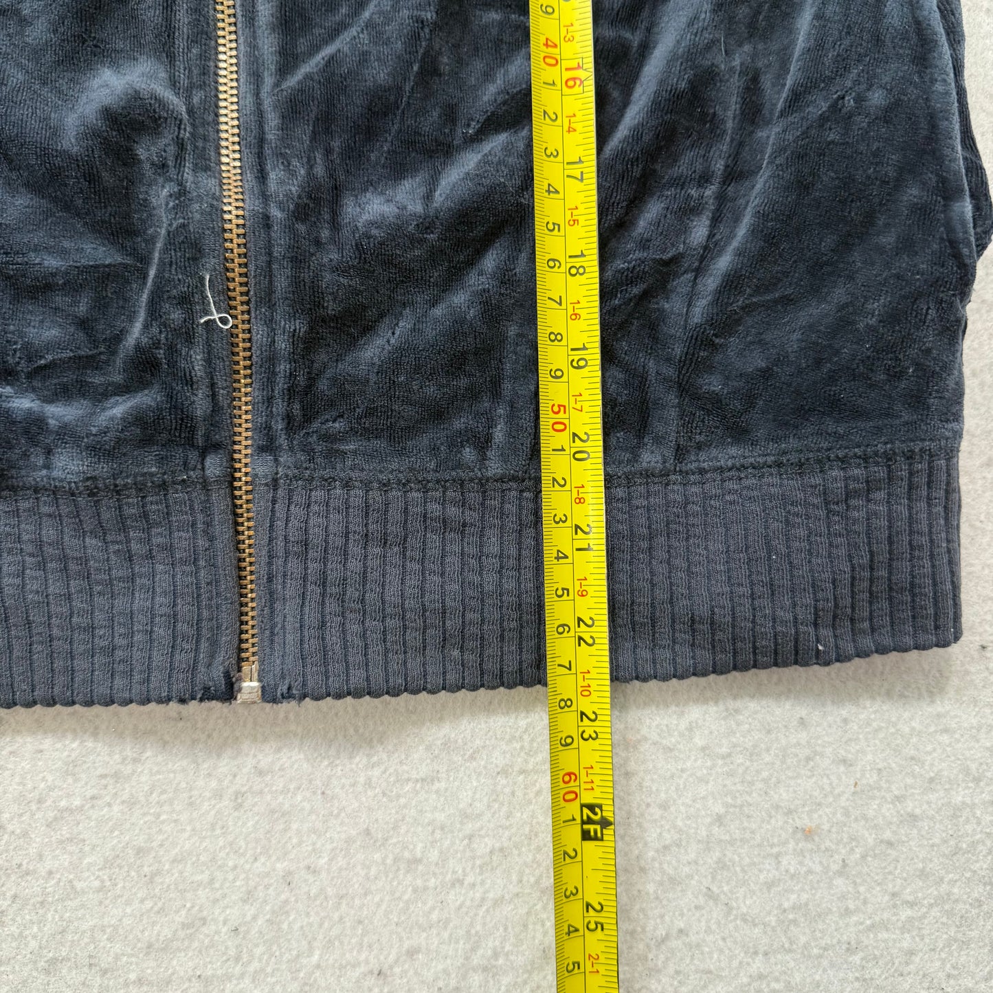 Juicy Couture Women's Navy Blue Velour Full Zip Hoodie Sequin Shoulders Size M