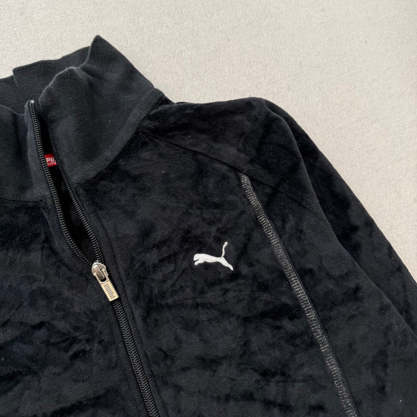 Puma Womens Black Velour Track Jacket Y2K Full-Zip Long Sleeve Casual Fit Size S