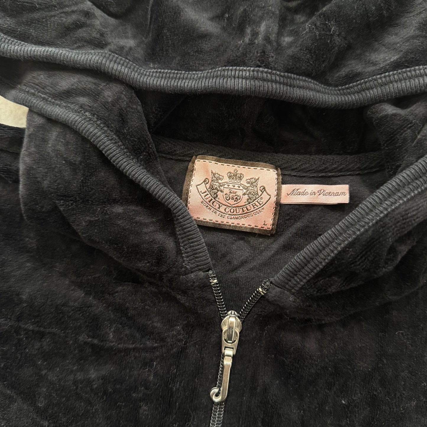 Vintage Juicy Couture Women's Black Velour Tracksuit Set Rhinestone Crown Size L