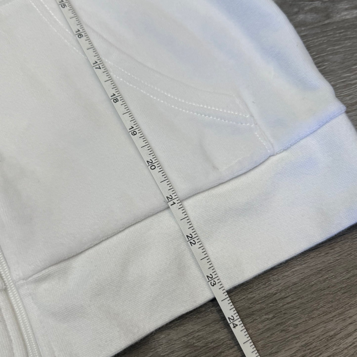 Juicy Couture Women's White Velour Zip-Up Hoodie Pockets Rhinestone Logo Size L