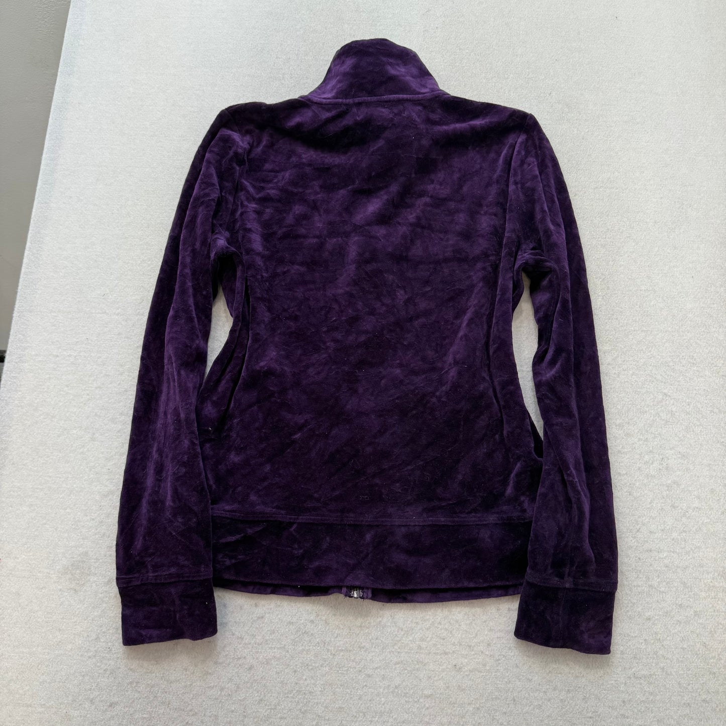 Ralph Lauren Women Deep Purple Velour Zip-Up Track Jacket Embroidery Logo Size M