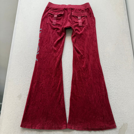Juicy Couture Women's Maroon Velour Flared Track Pants Back Pockets Logo Size M