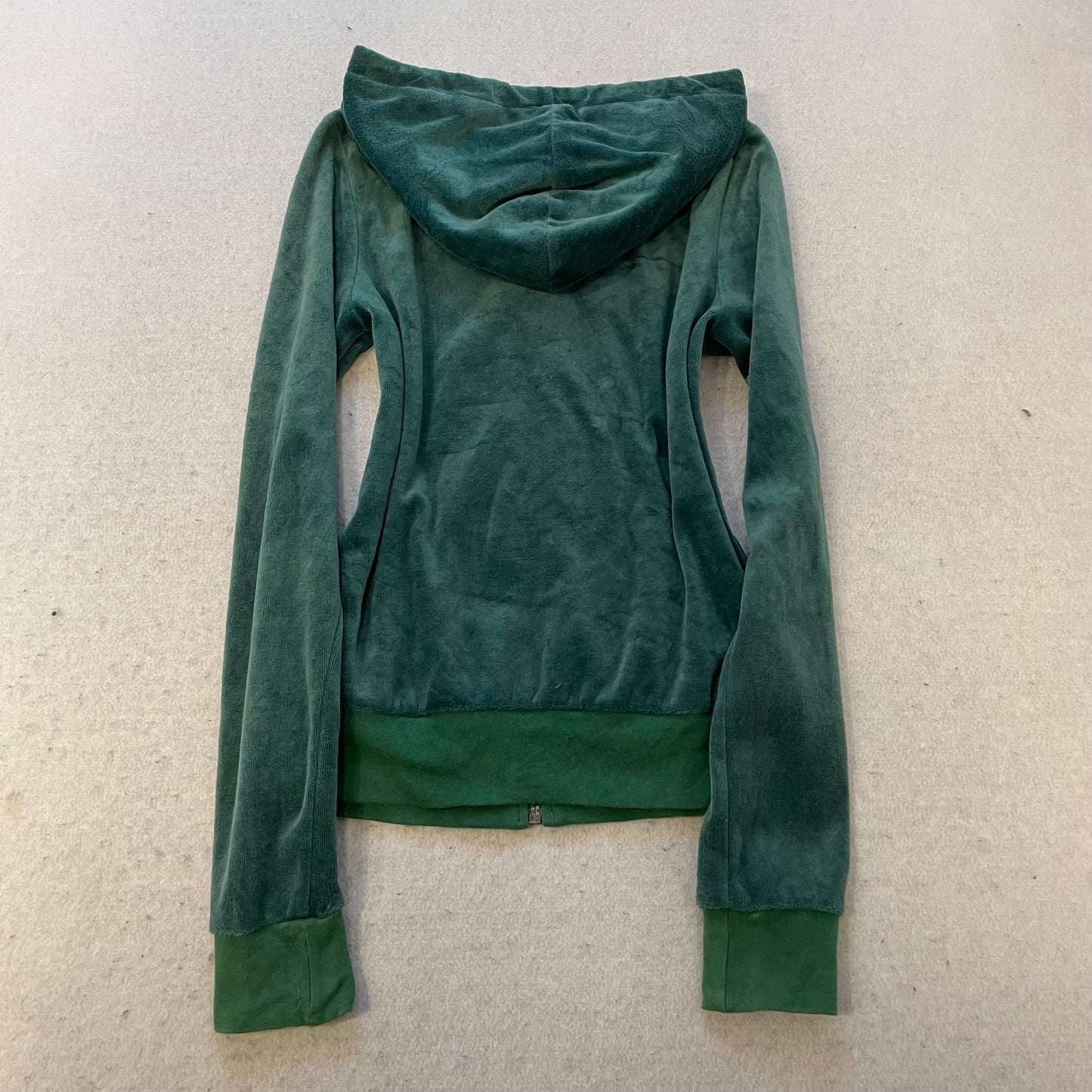 Vintage Juicy Couture Women Emerald Green Velour Zip-Up Hoodie Loungewear Size S