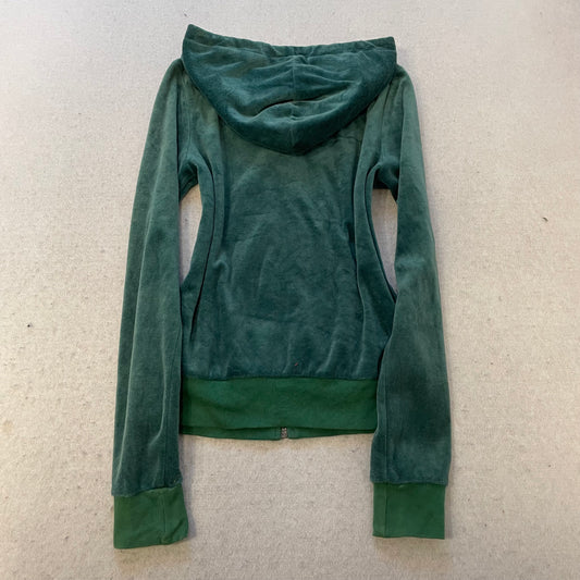 Vintage Juicy Couture Women Emerald Green Velour Zip-Up Hoodie Loungewear Size S