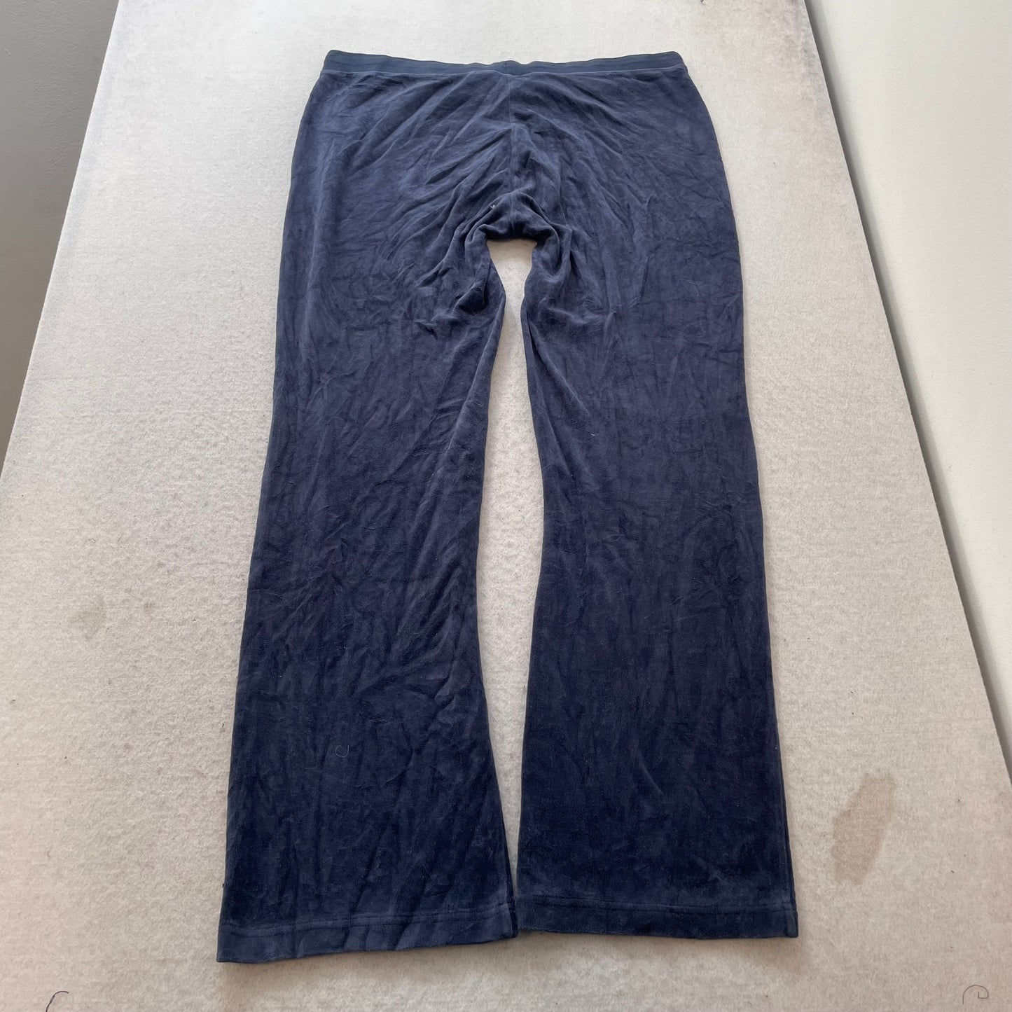 Juicy Couture Women's Navy Blue Velour Flared Leg Track Pants Drawstring Size XL