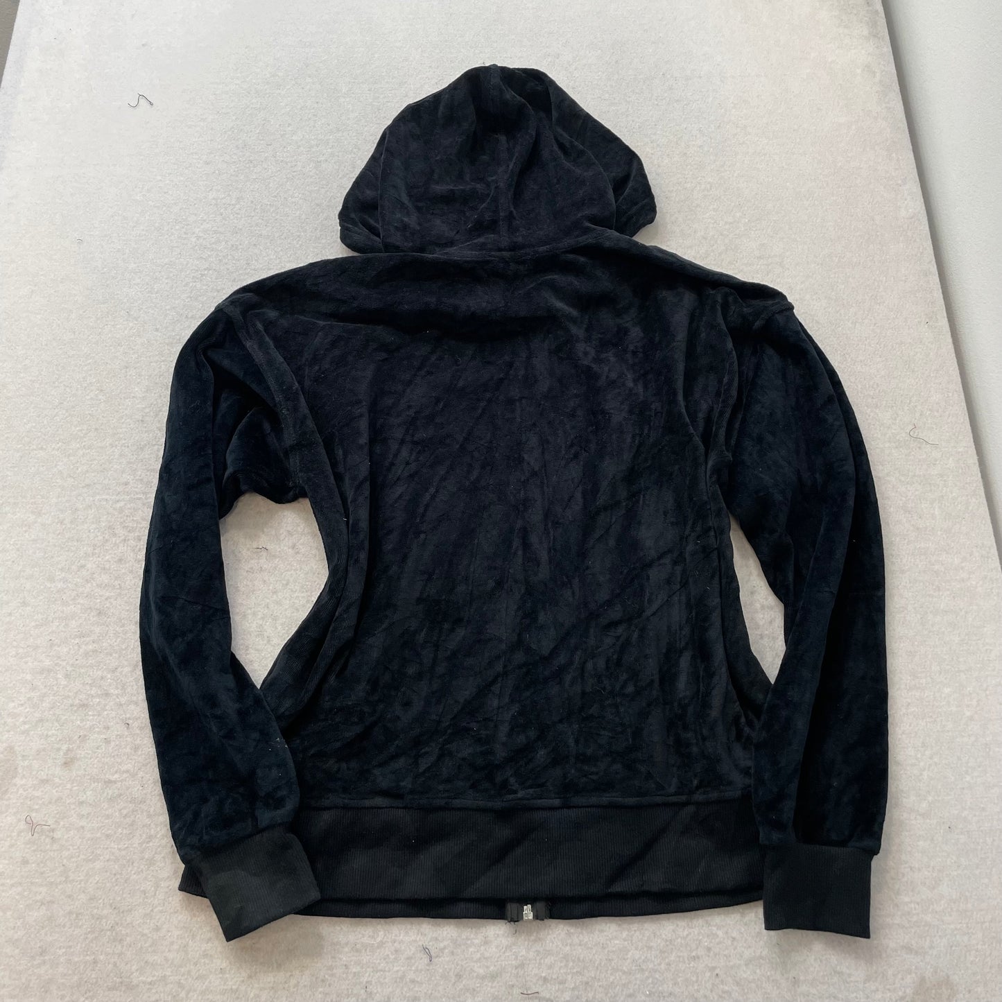Vintage Juicy Couture Women's Black Velour Zip-Up Hoodie Drawstring Y2k Size L