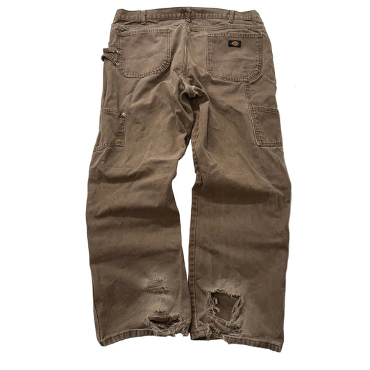 Dickies Men's Duck Brown Cotton Distressed Carpenter Pant Utility Pocket Size 40