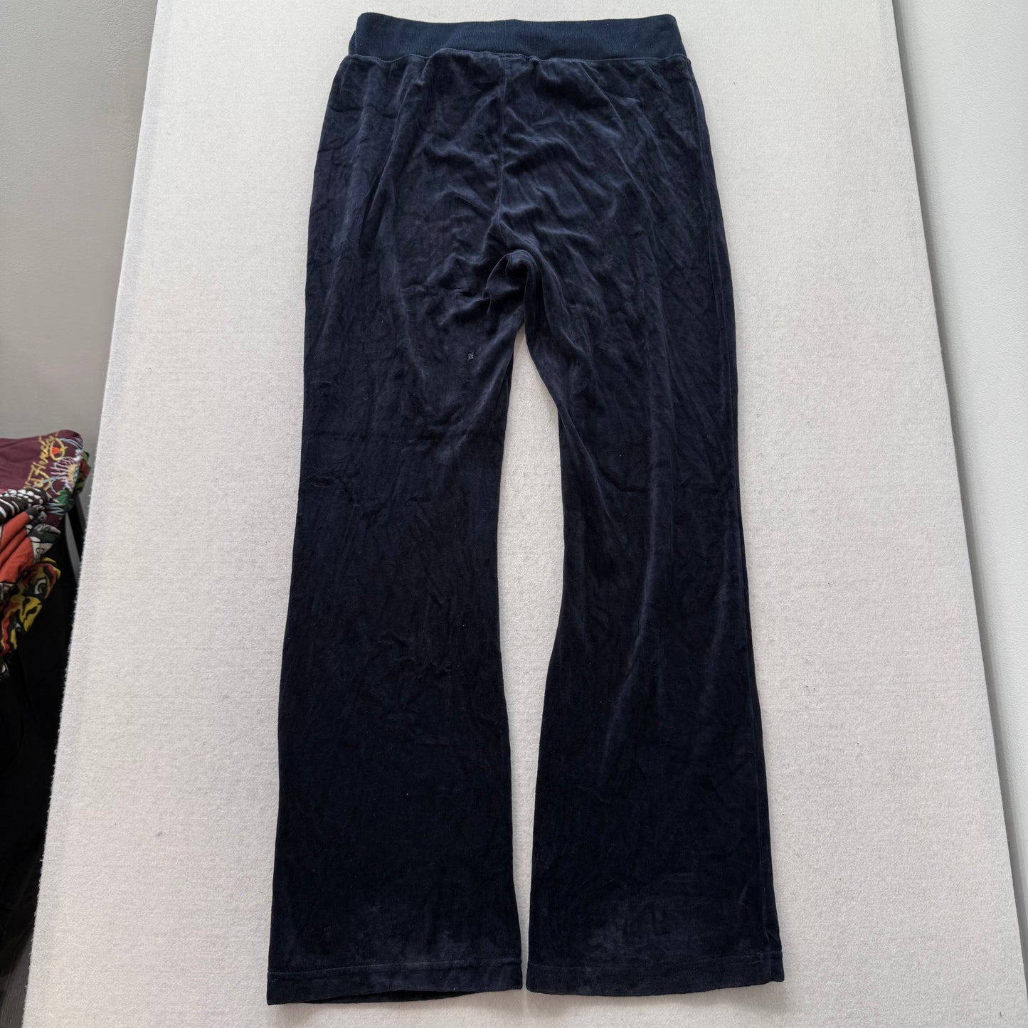 Juicy Couture Women's Navy Velour Flared Track Pant Loungewear Low Rise Size XL