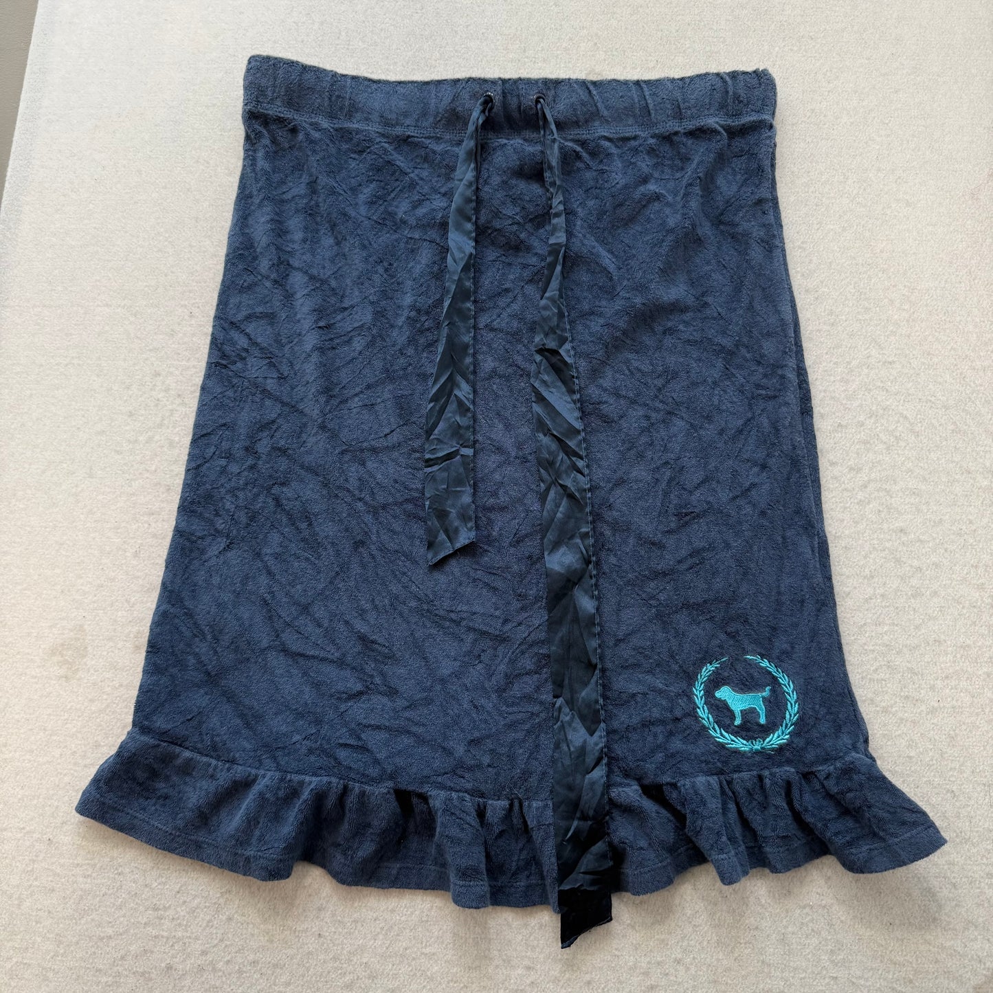 Victoria's Secret PINK Women's Navy Terry Cloth Ruffled Skirt Drawstring Size M
