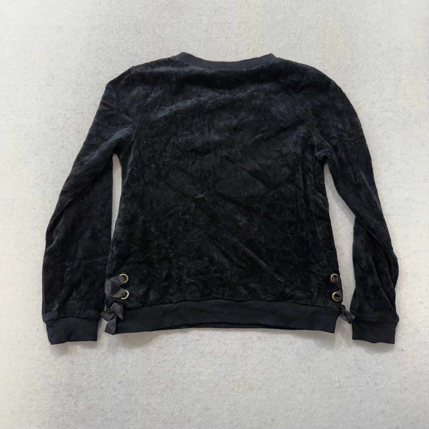 Juicy Couture Women's Black Velour Sweatshirt Crew Neck Studded logo Size 8/10