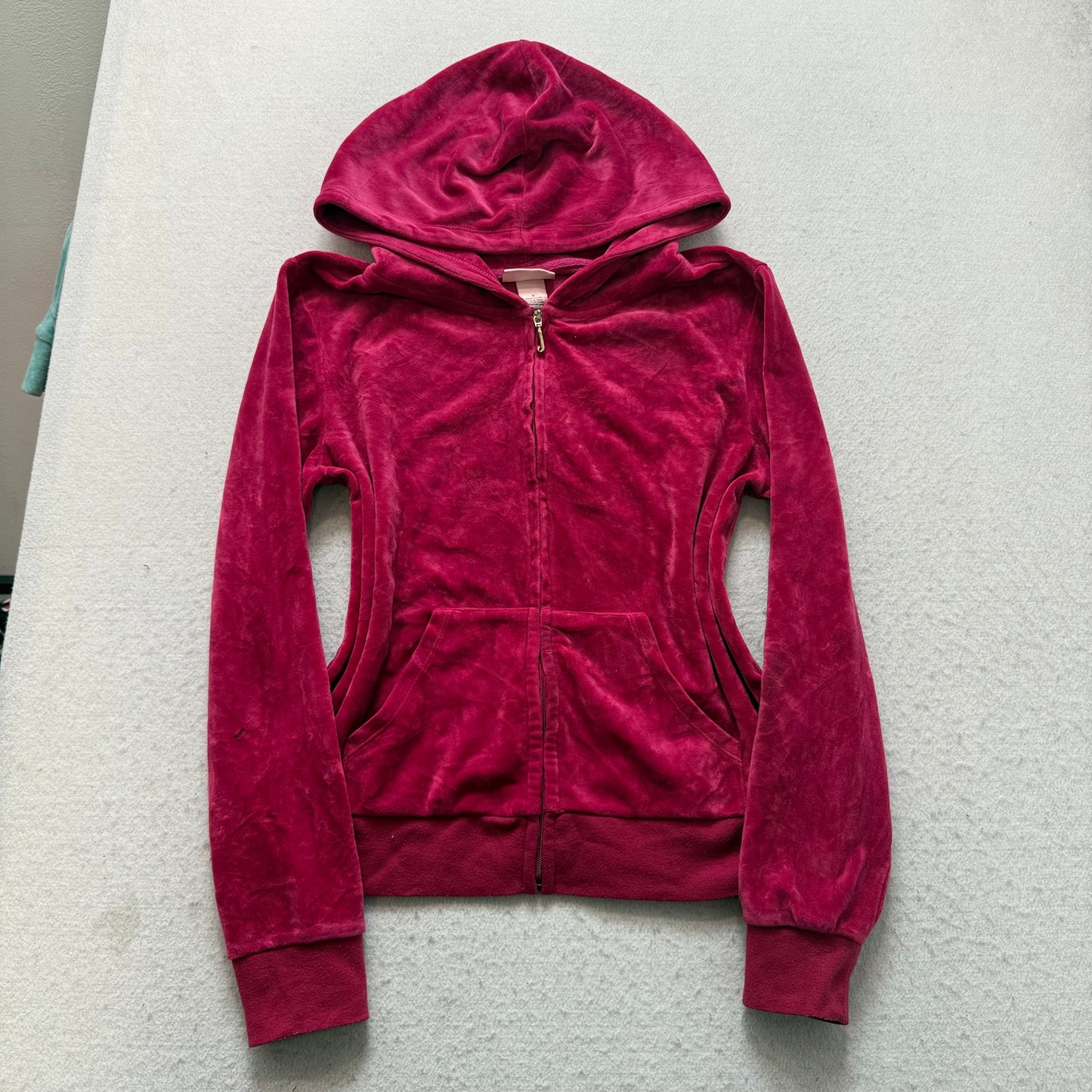 Juicy Couture Women's Hot Pink Velour Zip-Up Hoodie Back Glitter Logo Y2k Size S