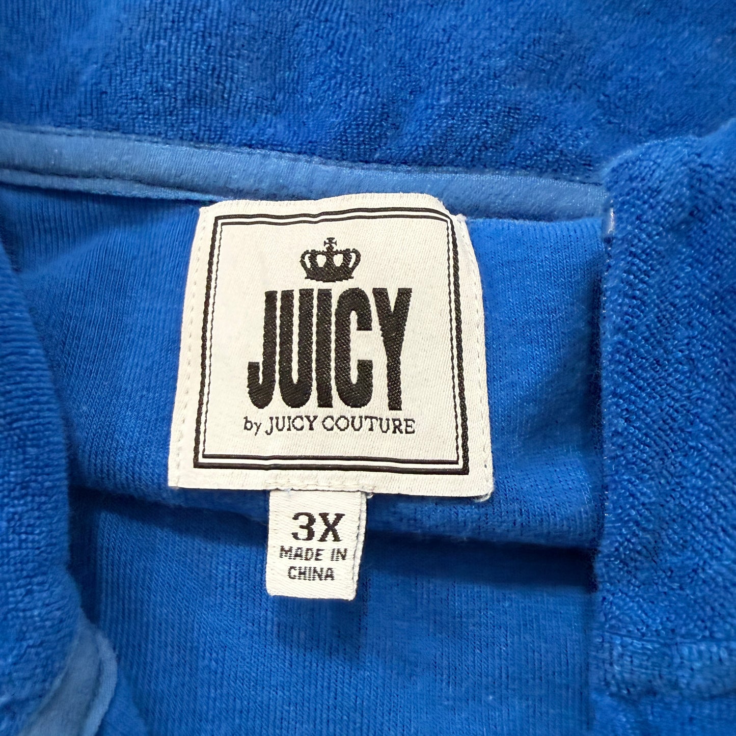 Juicy Couture Women's Royal Blue Velour Zip-Up Jacket Pockets Classic Size 3X