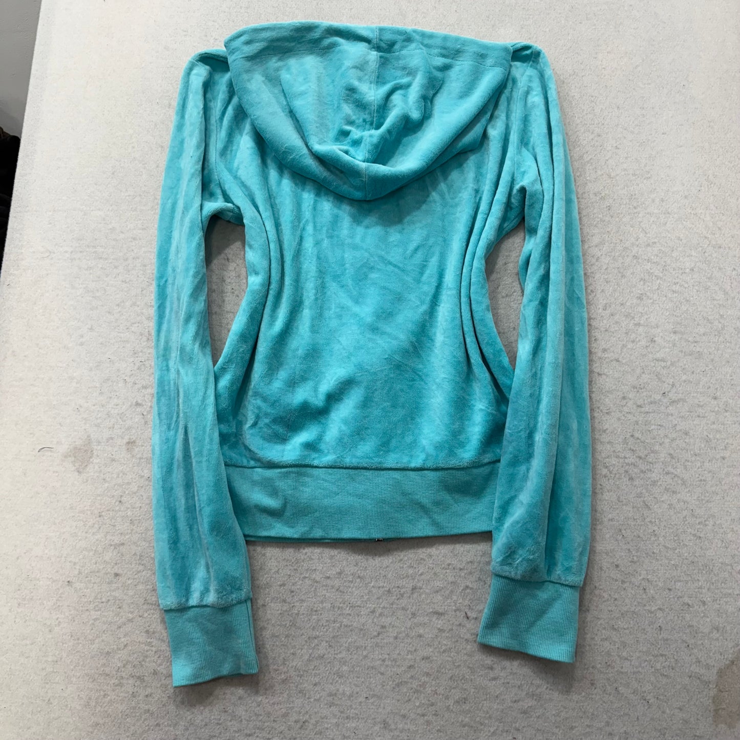 Juicy Couture Women's Turquoise Velour Full Zip Hoodie Drawstring Pockets Size M