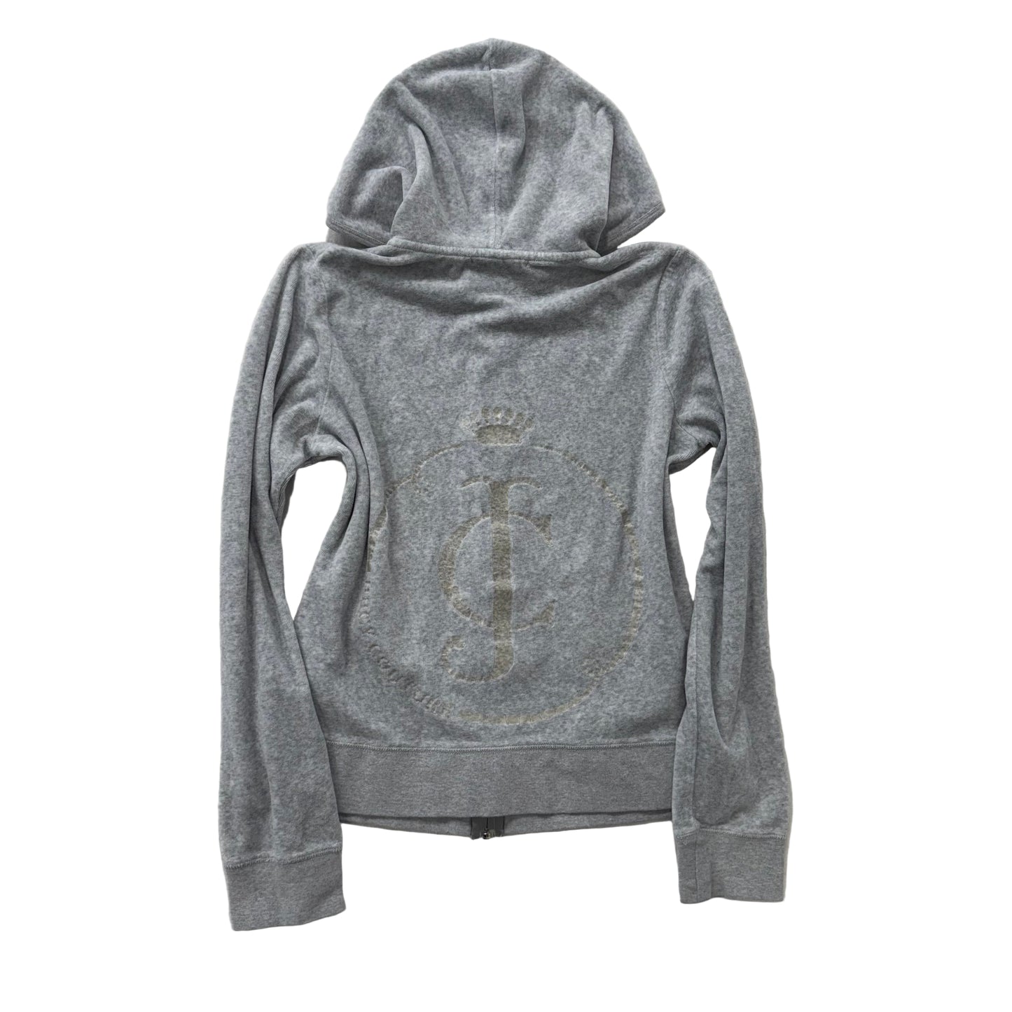 Vintage Juicy Couture Gray Velour Full Zip Hoodie w/ Back JC Emblem Size L
