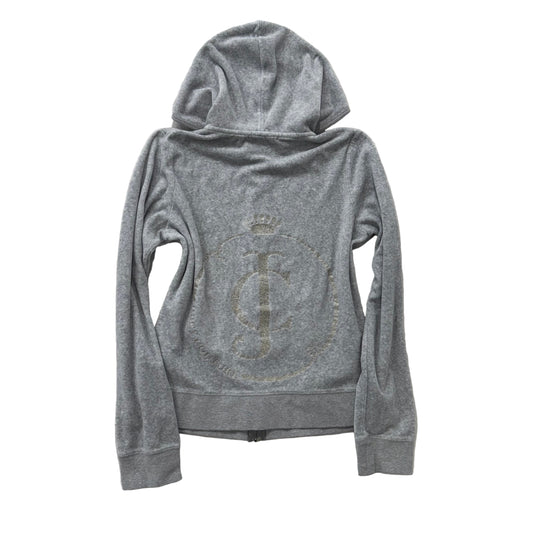 Vintage Juicy Couture Gray Velour Full Zip Hoodie w/ Back JC Emblem Size L