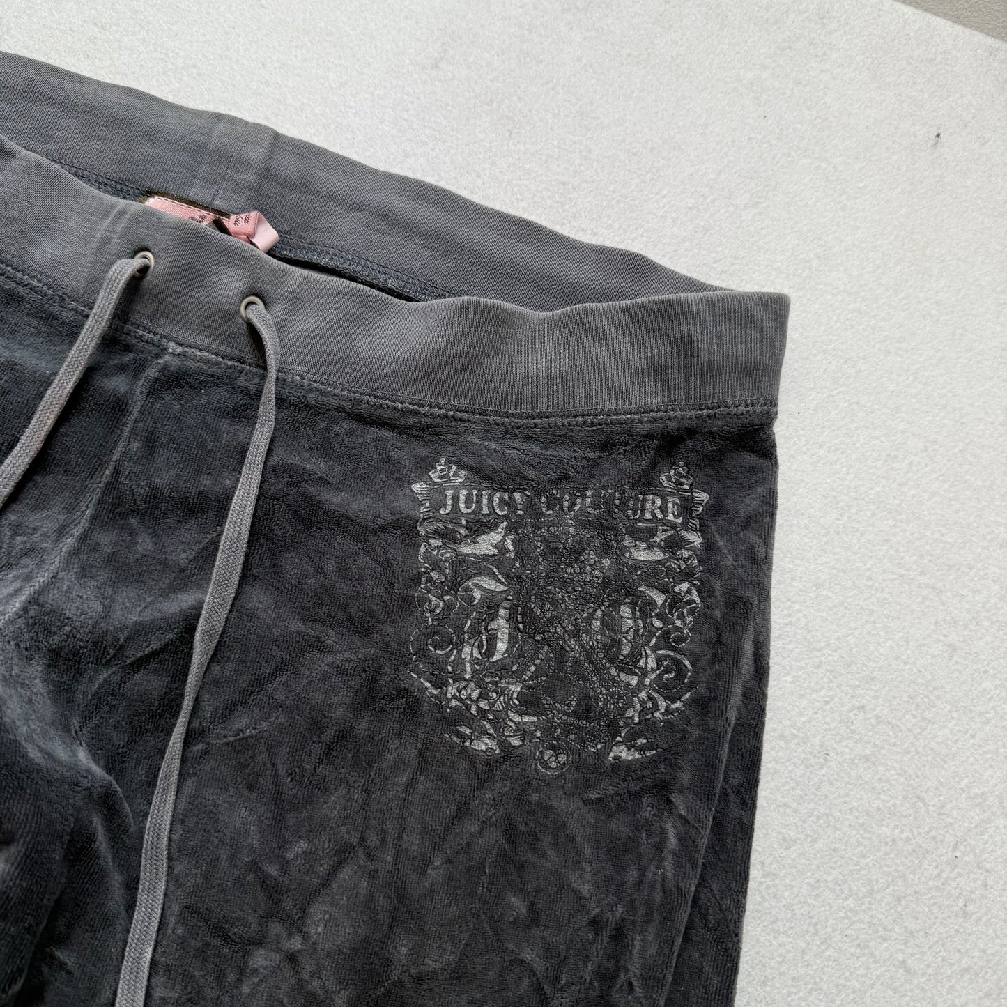 Vintage Juicy Couture Womens Deep Gray Velour Flare Track Pant Drawstring Size S