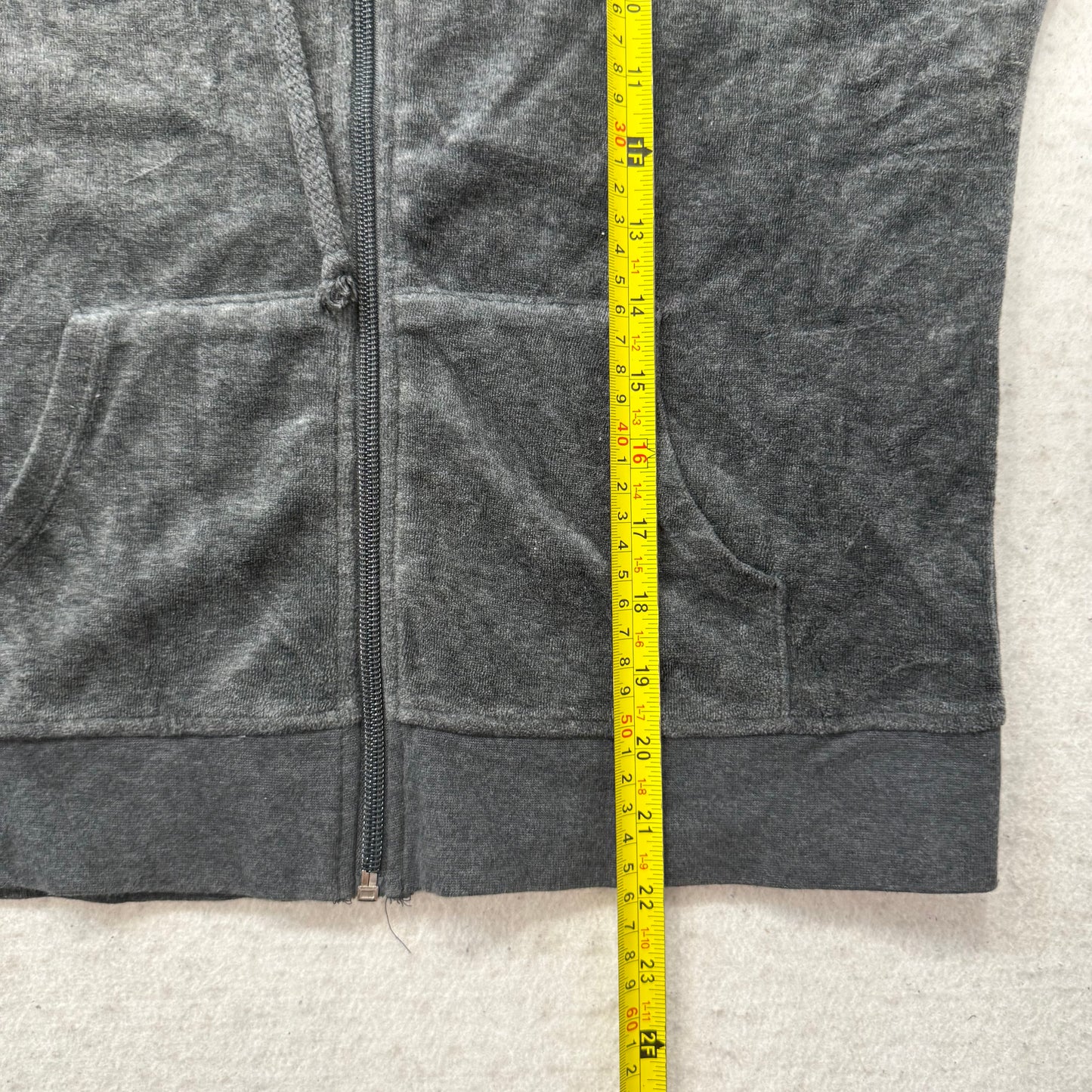 Vtg Juicy Couture Womens Charcoal Grey Velour Tracksuit Set Hoodie & Pant Size S