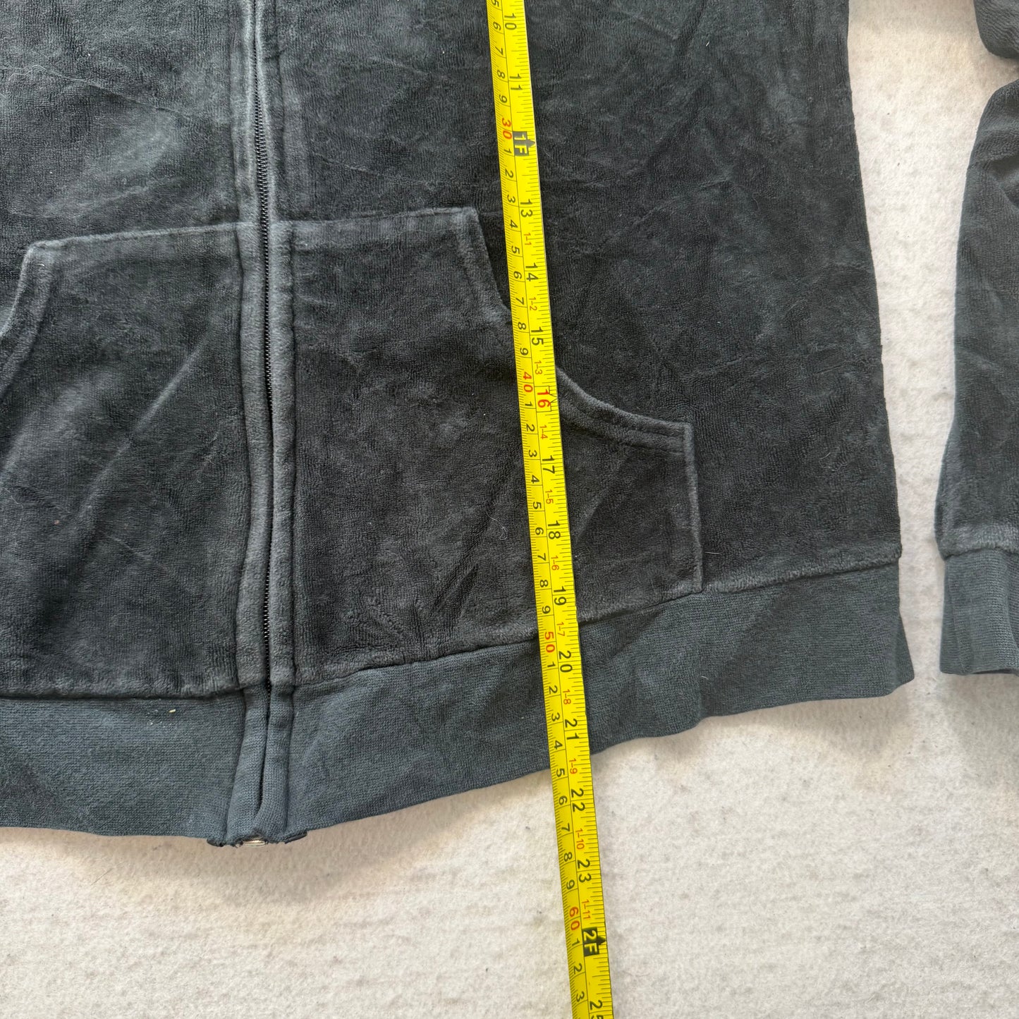 Juicy Couture Women Black Velour Tracksuit Set Hoodie & Snap Pockets Pant Size M