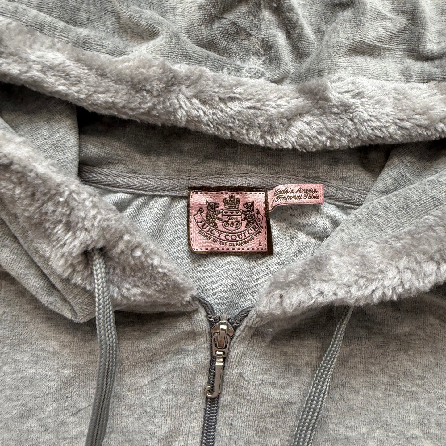 Vtg Juicy Couture Women's Heather Gray Velour Tracksuit Set Hoodie & Pant Size L