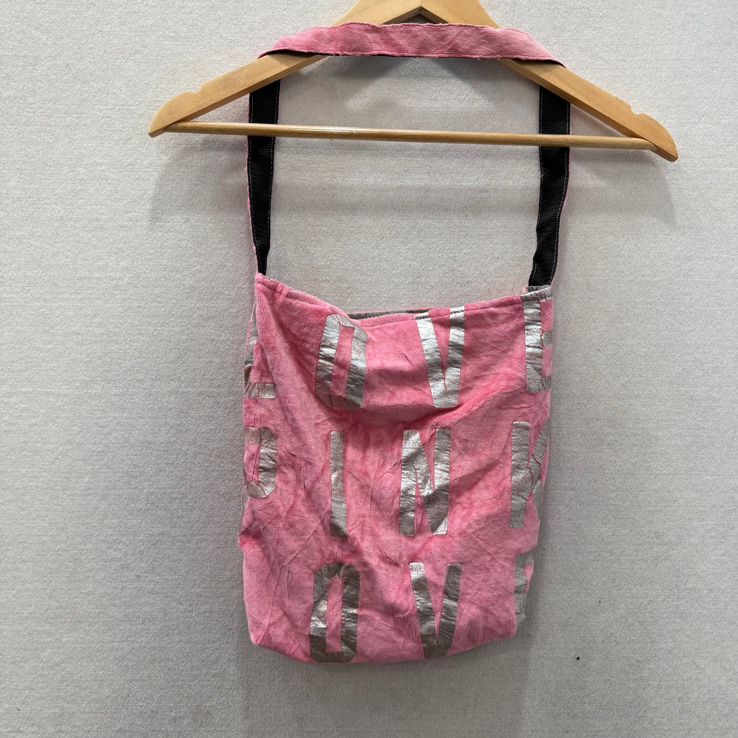 PINK Victoria's Secret Women's Pink Velour Graphic Logo Casual Y2k Tote Bag