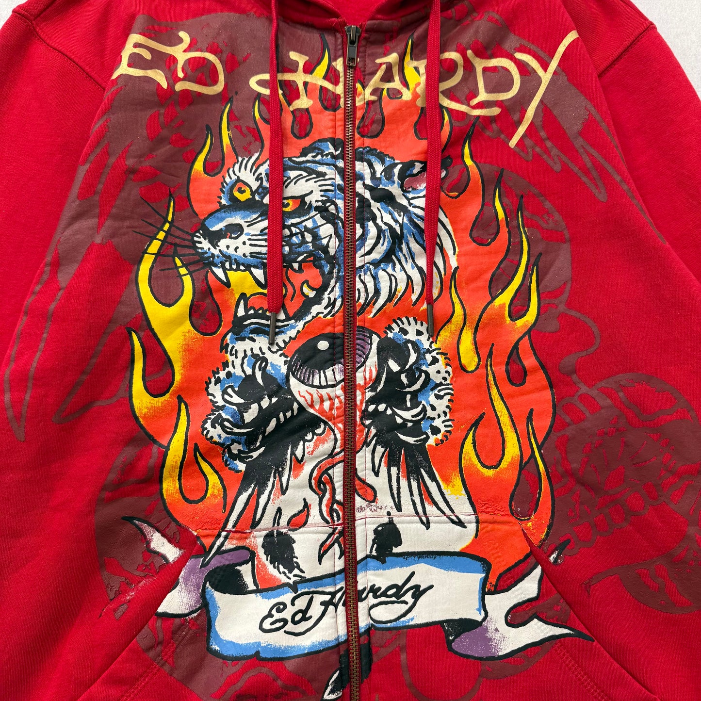 ED HARDY “Tiger Flame” RED GRAPHIC ZIP UP HOODIE