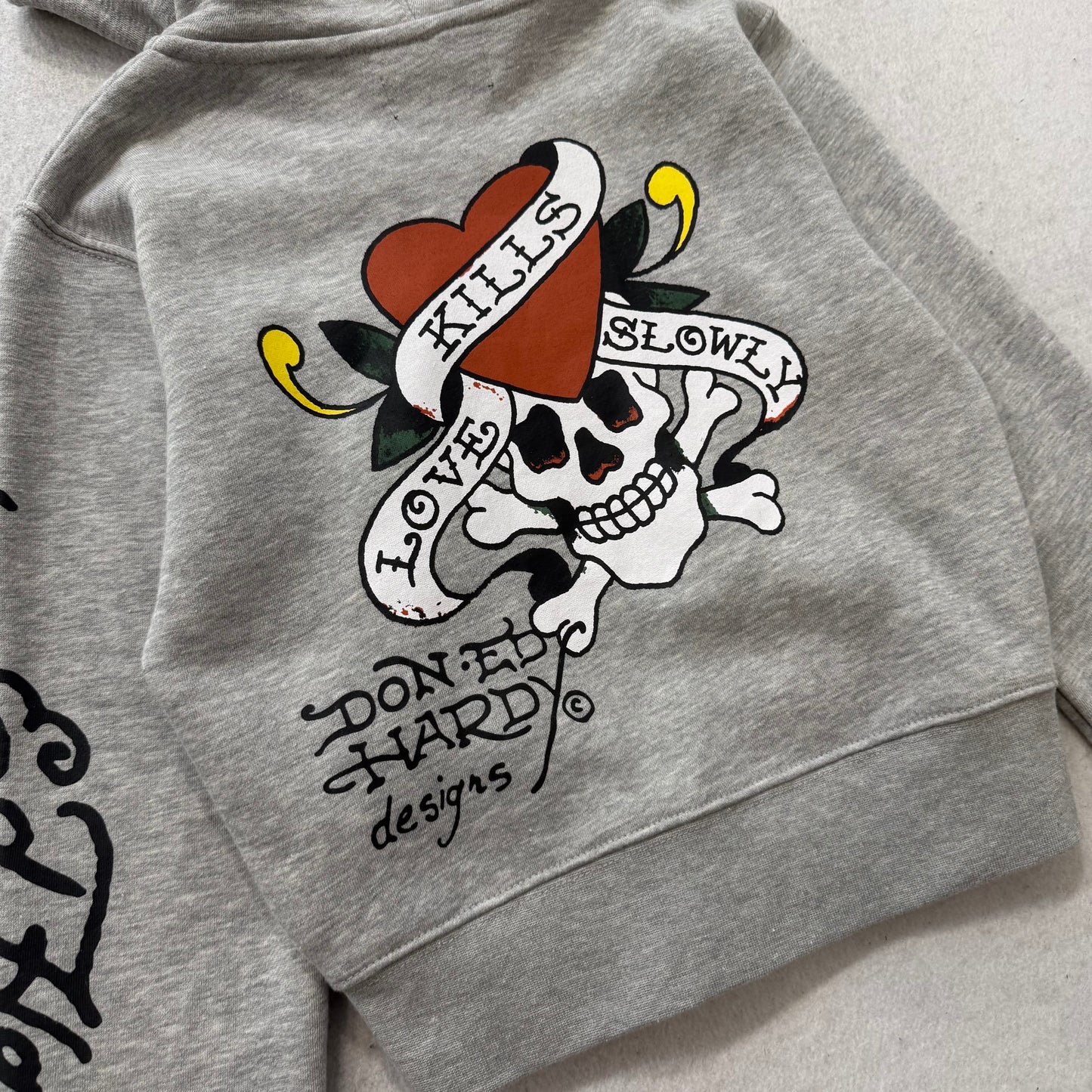 ED HARDY “LKS Skull” GREY CROPPED ZIP UP HOODIE