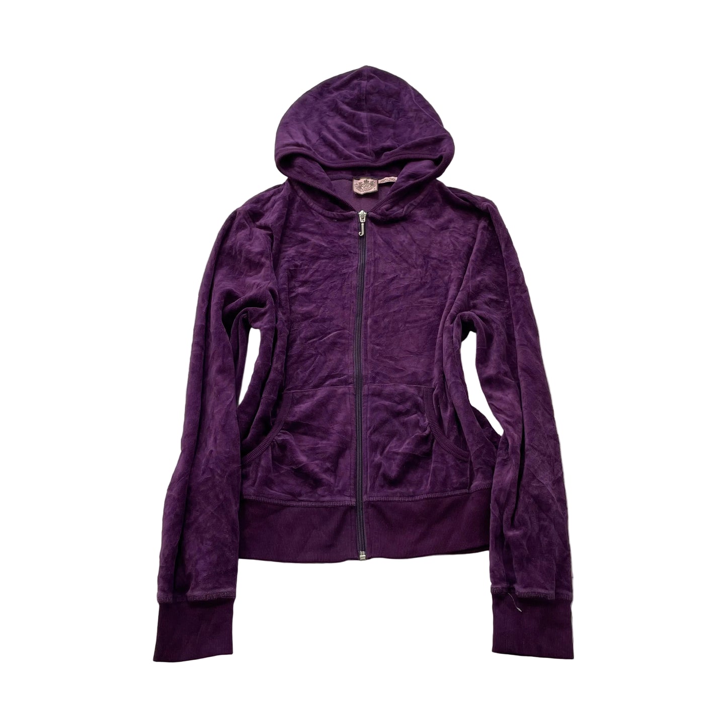 Juicy Couture Womens Deep Purple Velour Zip-Up Hoodie Loungewear Pockets Size XL
