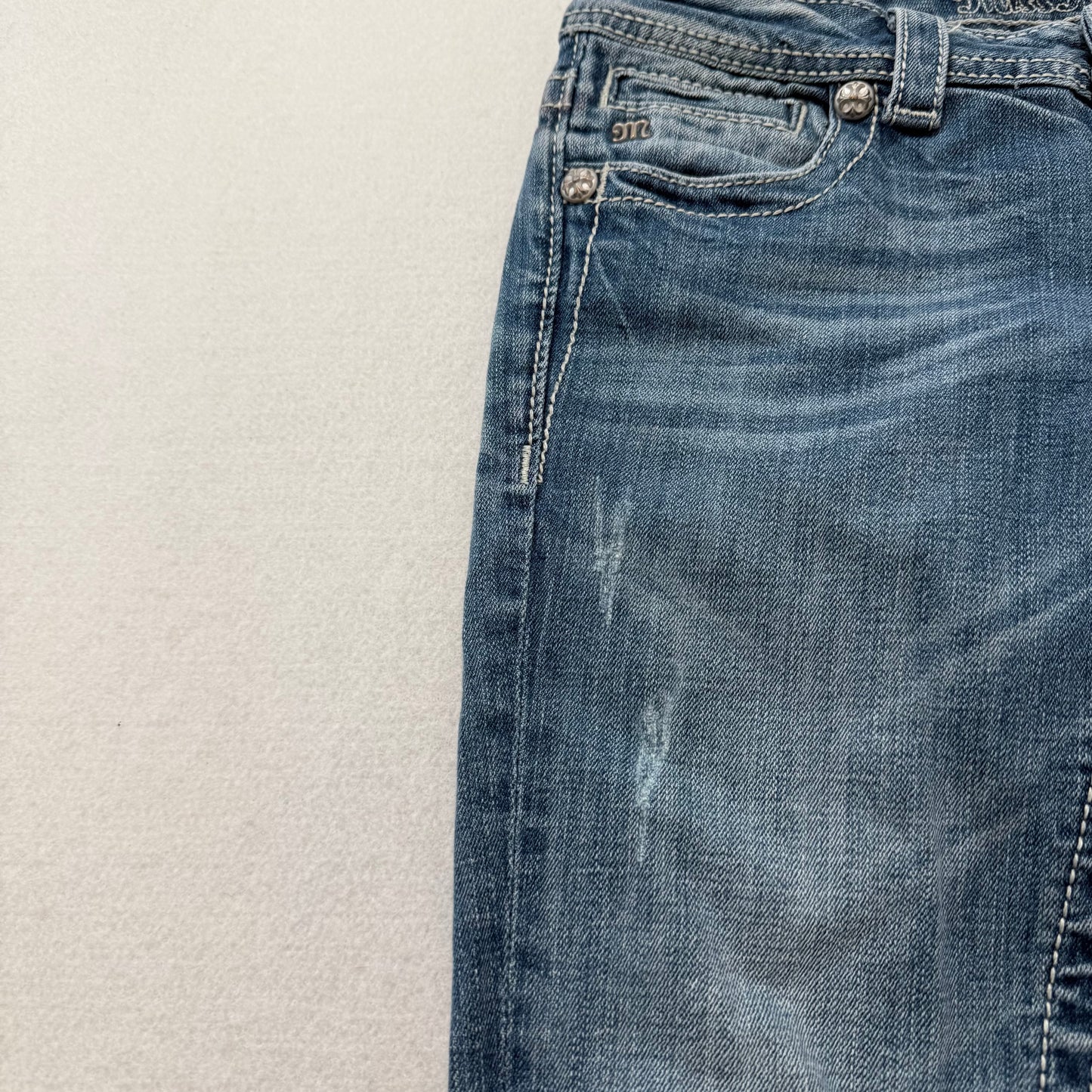 Miss Me Women's Blue Denim Bootcut Jeans Sequin Embellished Back Pocket Size 26
