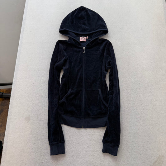 Vintage Juicy Couture “Scottie Dog” Women's Navy Velour Full Zip Hoodie Size S