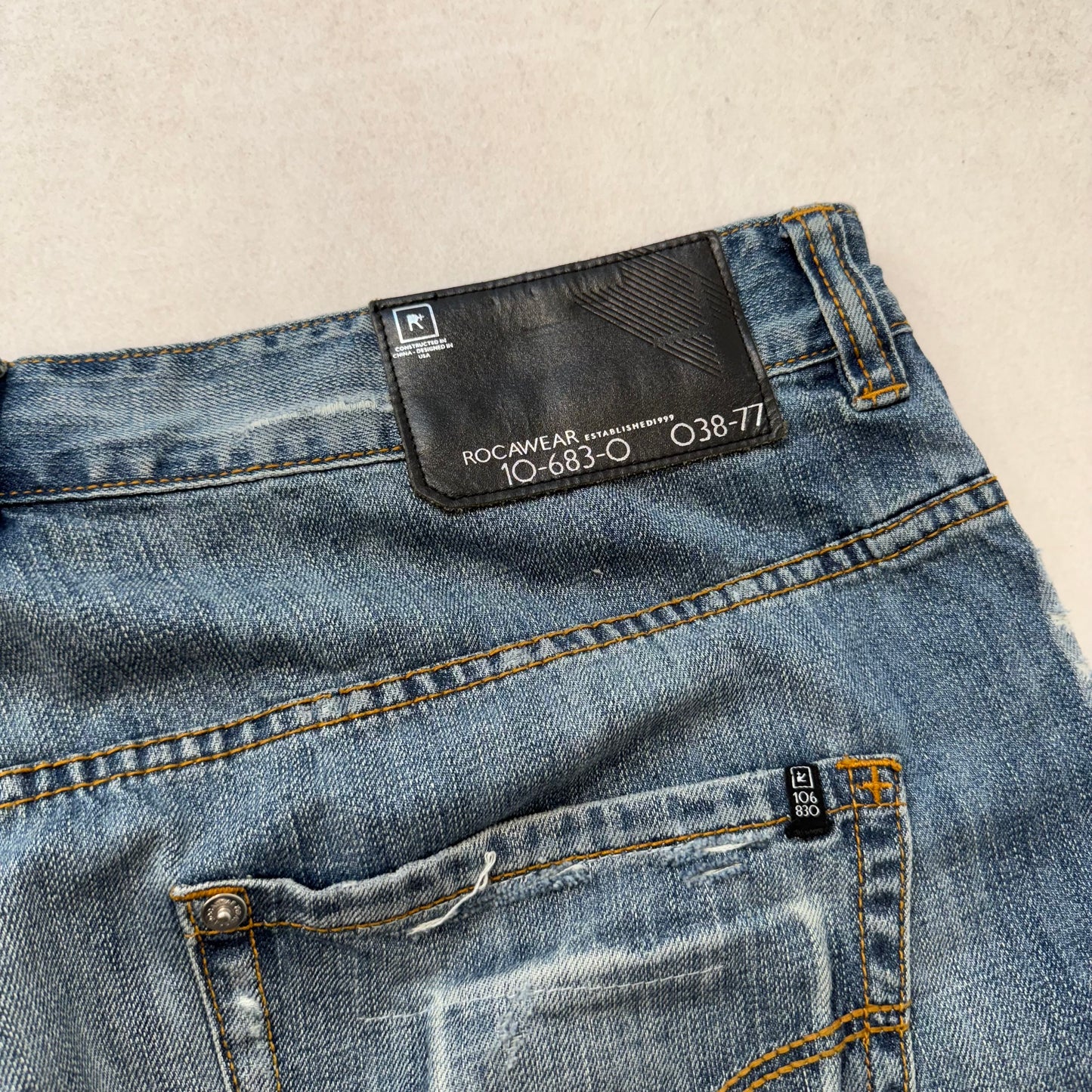 Rocawear Men’s Blue Denim Baggy Original Fit Jeans Distressed Patched Y2K Size 42