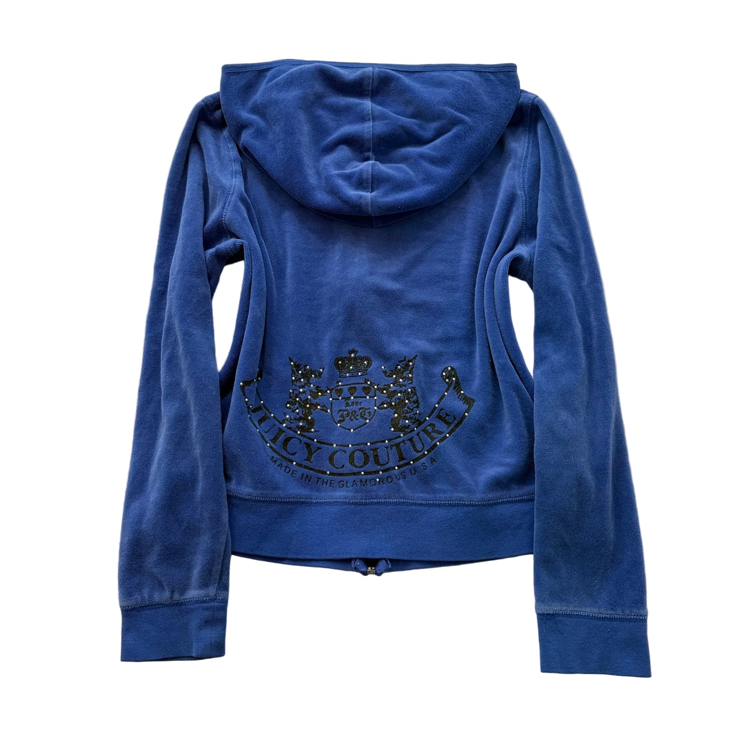 Vintage Juicy Couture Scottie Dogs Women's Blue Velour Zip-Up Hoodie Logo Size L