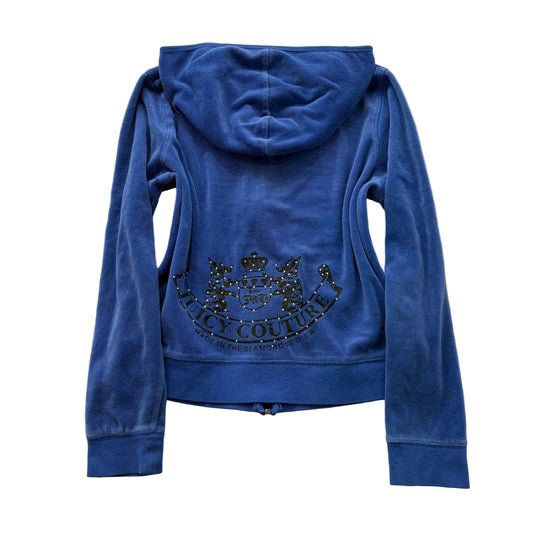 Vintage Juicy Couture Scottie Dogs Women's Blue Velour Zip-Up Hoodie Logo Size L