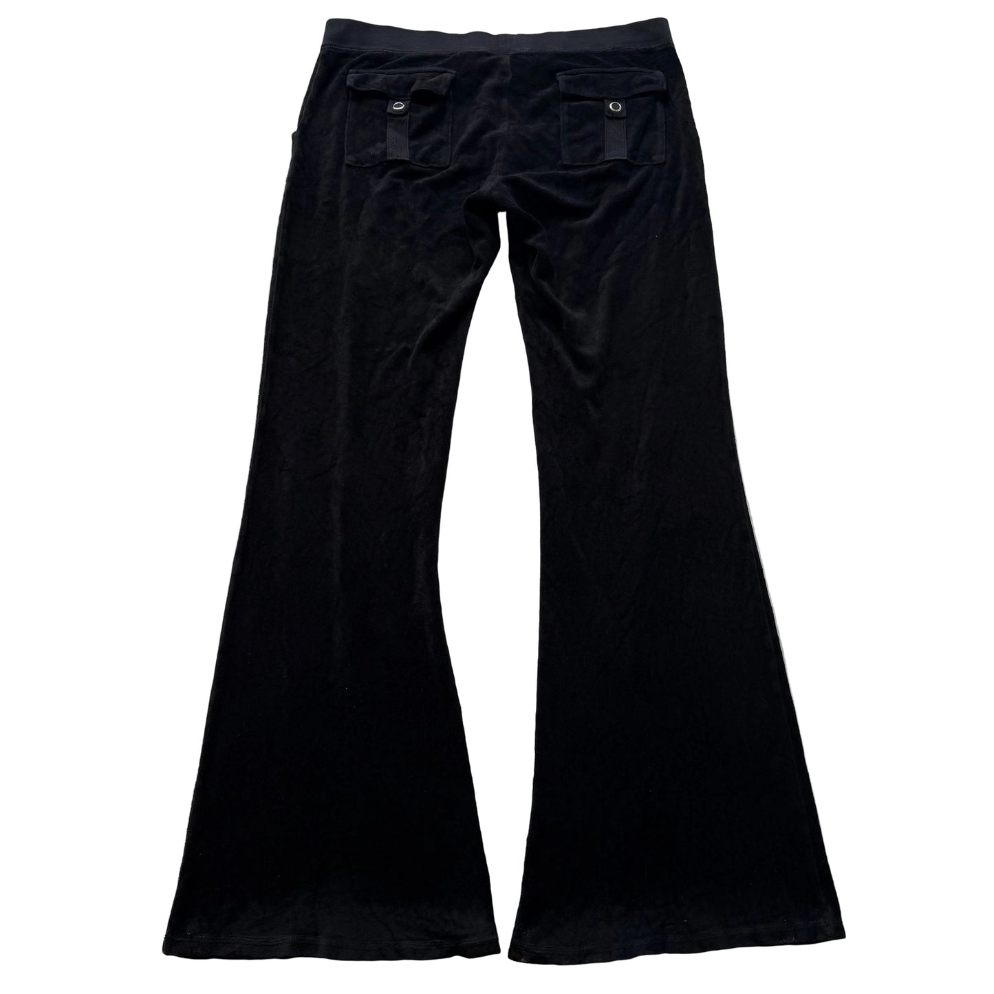 Vintage Juicy Couture Women Black Terrycloth Flare Track Pant Snap Pocket Size L