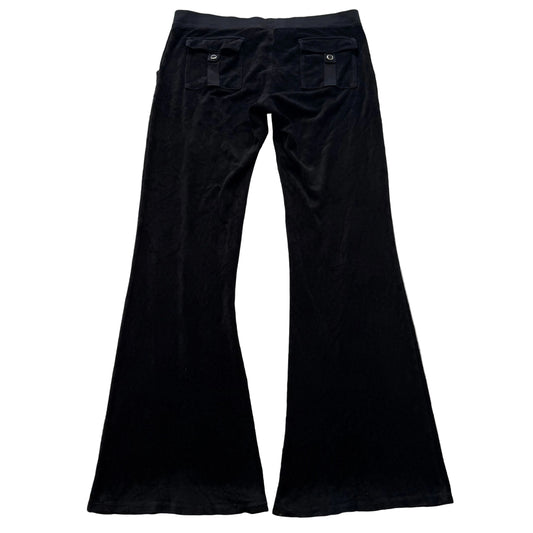 Vintage Juicy Couture Women Black Terrycloth Flare Track Pant Snap Pocket Size L