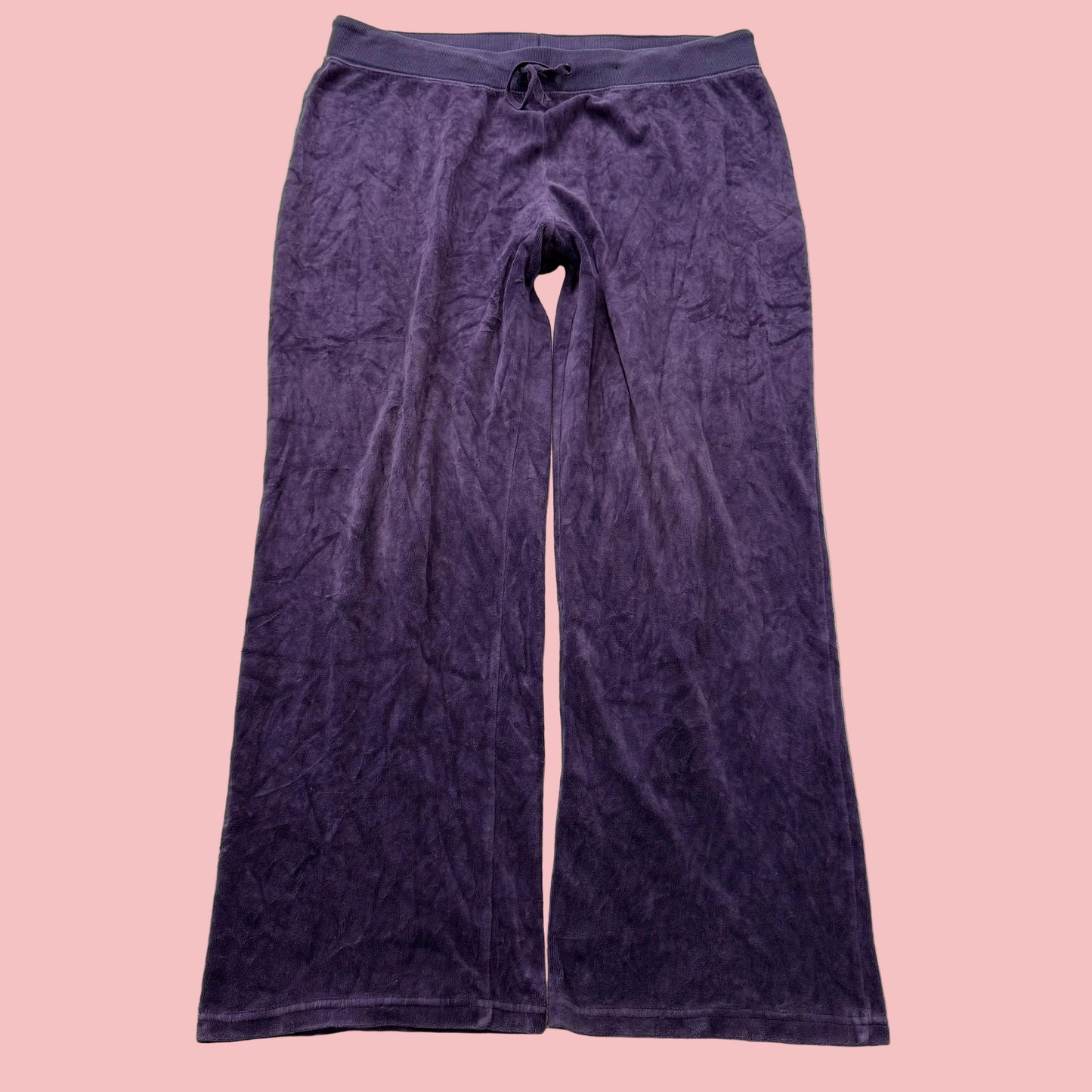 Juicy Couture Womens Deep Purple Velour Flared Leg Track Pant Drawstring Size XL
