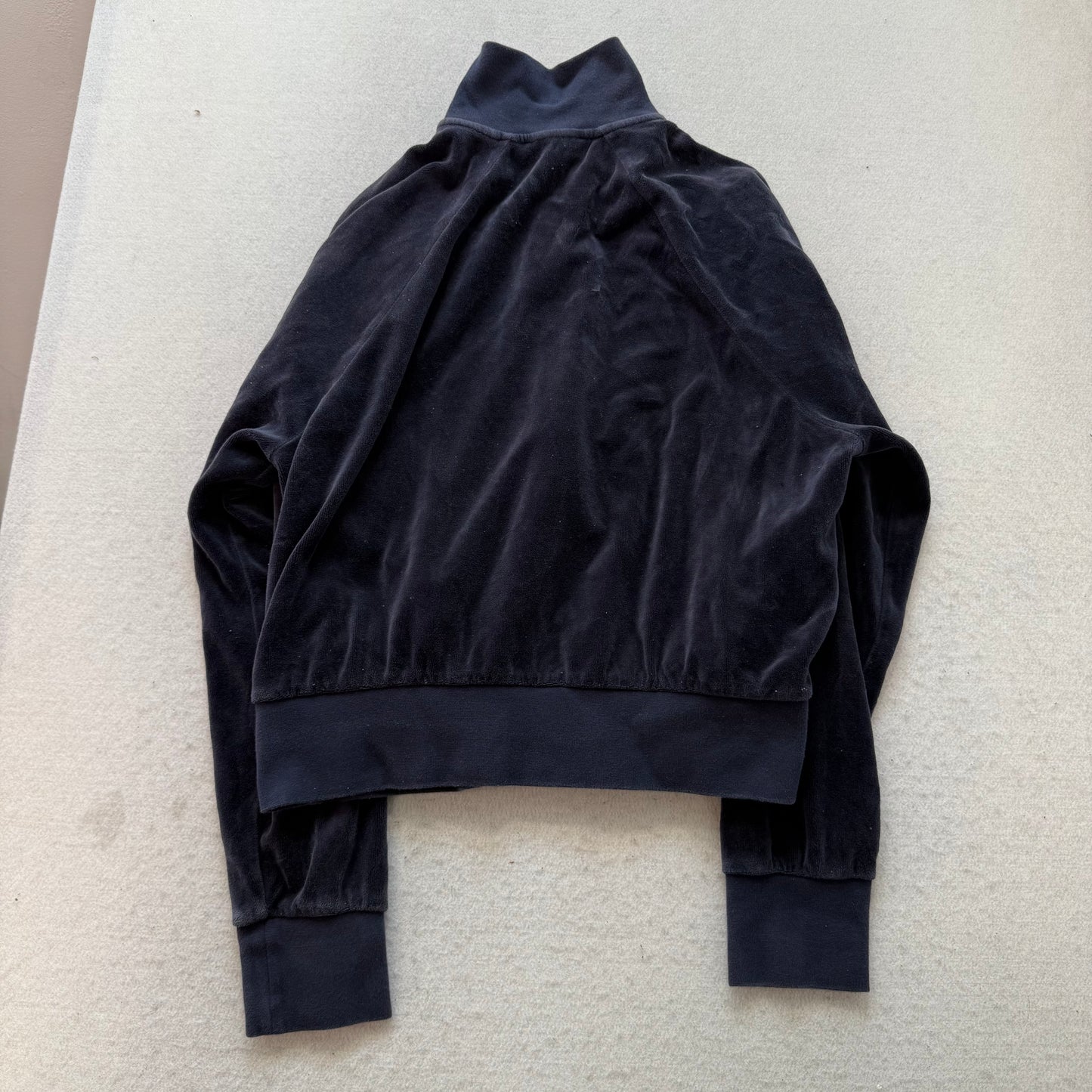 Juicy Couture Women's Navy Velour Full Zip Track Jacket Y2k Black Label Size L