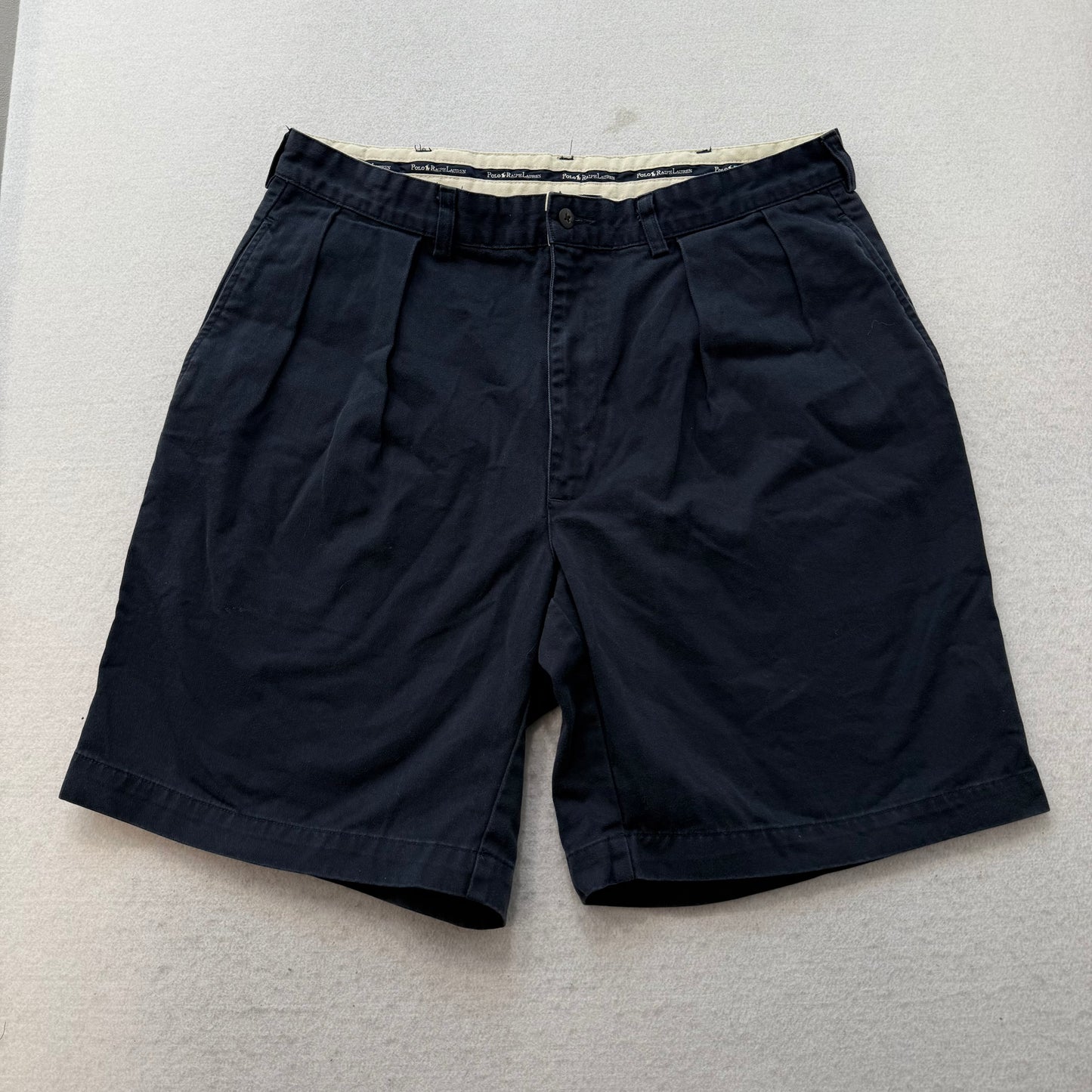 Polo by Ralph Lauren Men's Navy Blue Cotton Chino Shorts Pleated Front Size 34