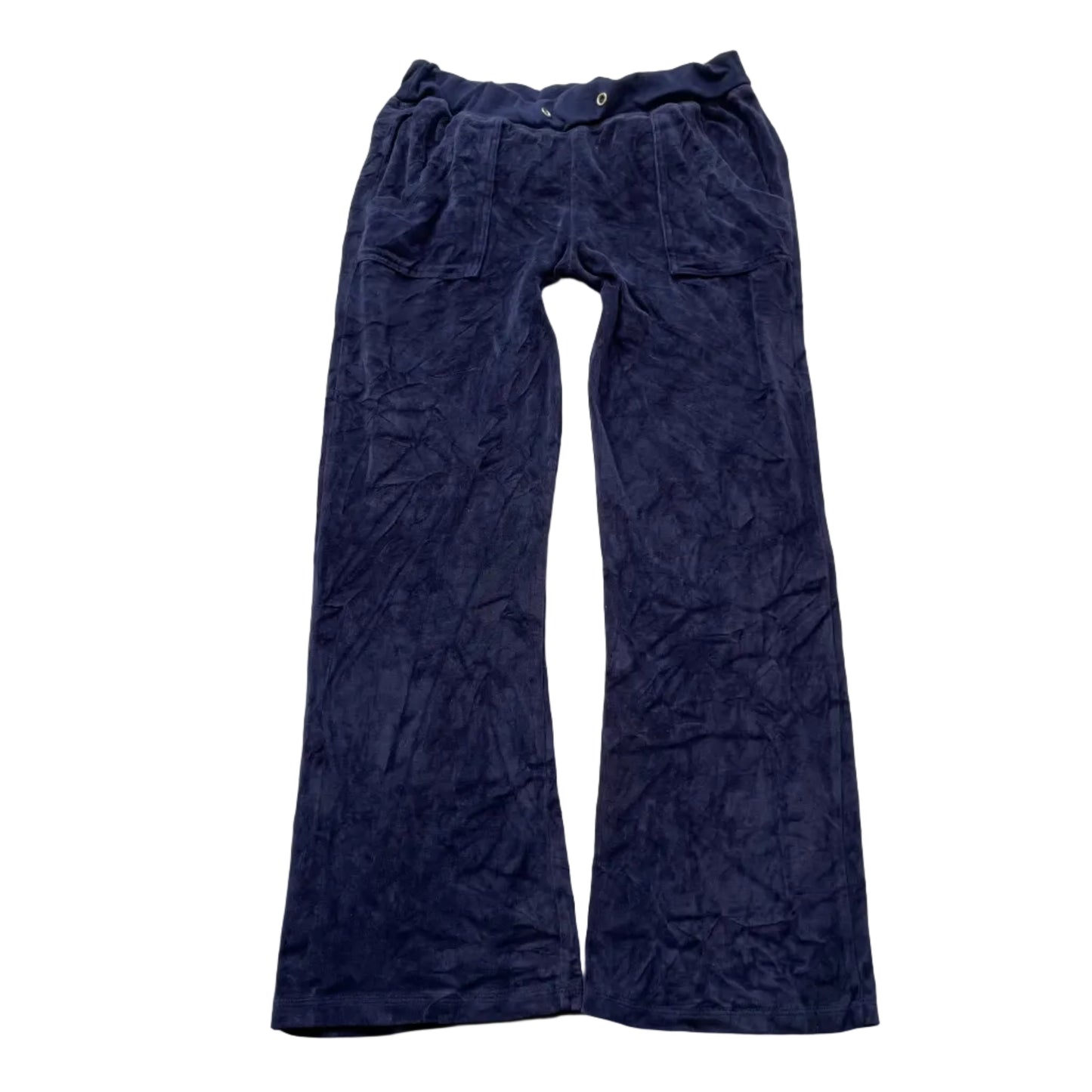 Vintage Juicy Couture Women Navy Velour Flared Leg Track Pants Loungewear Size L