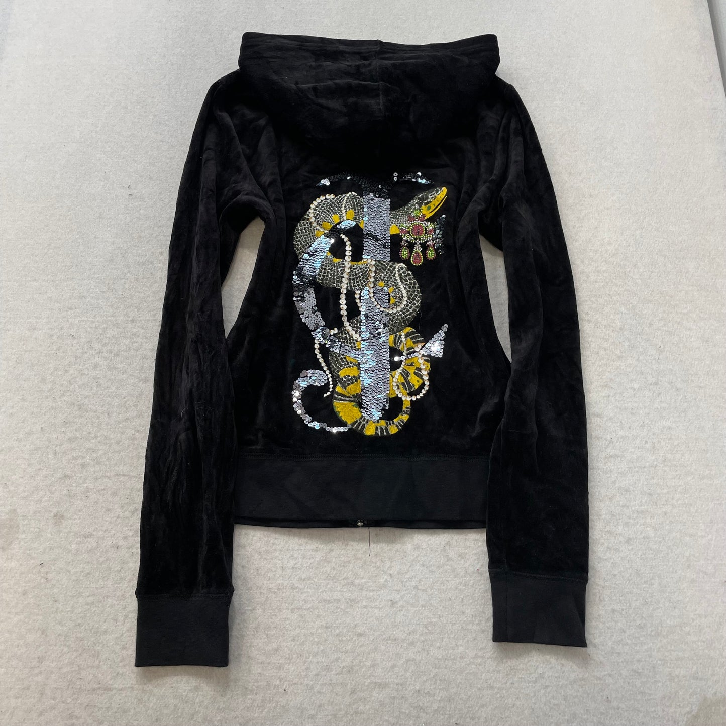 Juicy Couture Women's Black Velour Tracksuit Set Rhinestone Snake Design Size L