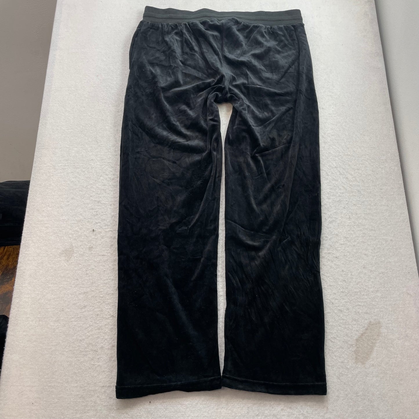 Juicy Couture Womens Black Velour Tracksuit Set Y2k Hoodie & Flared Pant Size XL