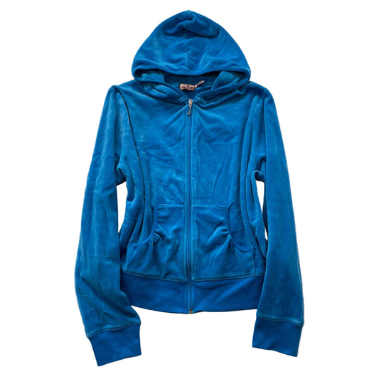 Juicy Couture Womens Cobalt Blue Velour Zip-Up Hoodie Loungewear Pockets Size XL